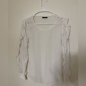 Massimo Dutti 100% silk White Ruffle Sleeve Blouse